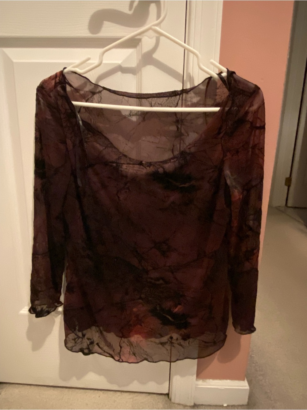 Vintage Ell Jay Collection Sheer Long-Sleeve Round-Neck Women's Top in Deep Plum